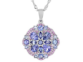 Blue Tanzanite Rhodium Over Sterling Silver Pendant with Chain 2.97ctw