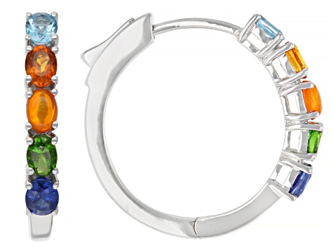 Orange Ethiopian Opal With Multi-Gemstone Rhodium Over Sterling Silver Earrings 1.58ctw