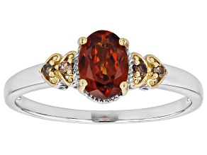 Orange Spessartite With Champagne Diamond Rhodium & 18k Yellow Gold Over Silver Ring 0.84ctw