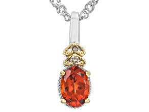 Orange Spessartite With Diamond Rhodium & 18k Yellow Gold Over Silver Pendant With Chain