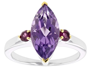 Canela Amethyst With Rhodolite Rhodium & 18K Yellow Gold Over Sterling Ring 3.05ctw
