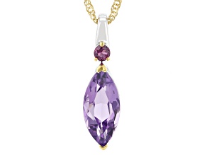 Canela Amethyst With Rhodolite Rhodium & 18K Yellow Gold Over Silver Pendant/Chain 2.92ctw