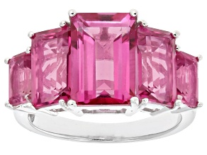 Pink Topaz Rhodium Over Sterling Silver Ring 7.96ctw