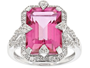 Pink Topaz With White Zircon Rhodium Over Sterling Silver Ring 5.98ctw