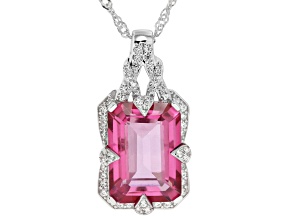 Pink Topaz With White Zircon Rhodium Over Sterling Silver Pendant With Chain 5.85ctw