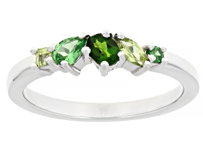 Mint Tsavorite, Chrome Diopside & Manchurian Peridot™ Rhodium Over Silver Ring 0.39ctw