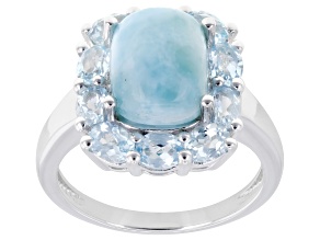 Blue Larimar Rhodium Over Sterling Silver Ring 1.78ctw