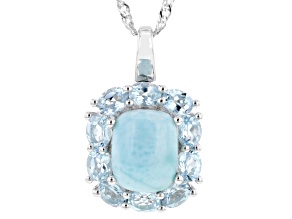 Blue Larimar Rhodium Over Sterling Silver Pendant with Chain 1.78ctw