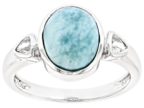 Blue Larimar Rhodium Over Sterling Silver Ring 0.25ctw