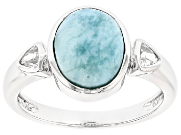Picture of Blue Larimar Rhodium Over Sterling Silver Ring 0.25ctw