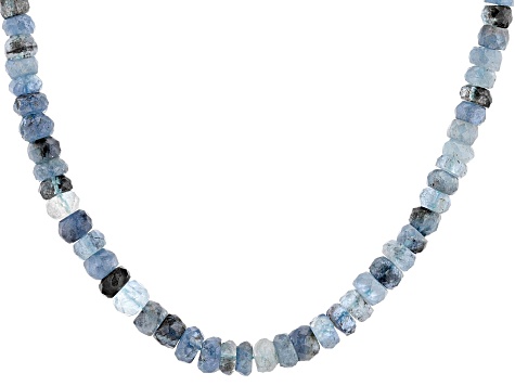 Moss Aquamarine Rhodium Over Sterling Silver Beaded Necklace 4-6mm
