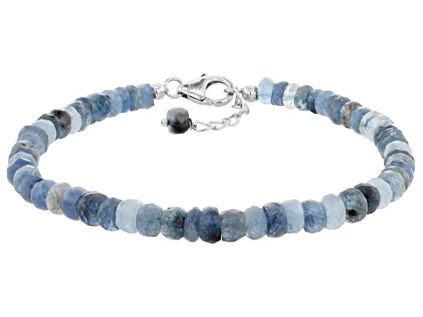 Moss Aquamarine Rhodium Over Sterling Silver Beaded Bracelet 4-6mm