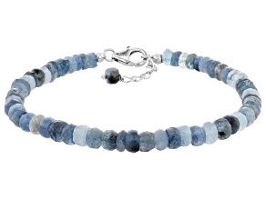 Moss Aquamarine Rhodium Over Sterling Silver Beaded Bracelet 4-6mm