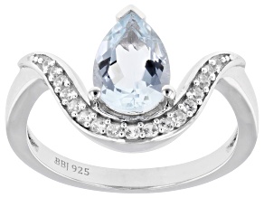 Blue Aquamarine Rhodium Over Sterling Silver Ring 1.04ctw