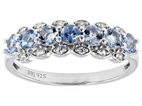 Blue Ofiki Aquamarine Rhodium Over Sterling Silver Ring 0.64ctw