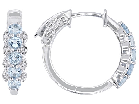 Blue Ofiki Aquamarine Rhodium Over Sterling Silver Hoop Earrings 0.89ctw
