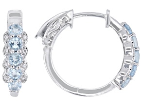 Blue Ofiki Aquamarine Rhodium Over Sterling Silver Hoop Earrings 0.89ctw