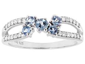 Blue Ofiki Aquamarine Rhodium Over Sterling Silver Ring 0.37ctw