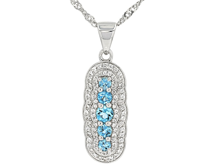 Blue Ofiki Aquamarine Rhodium Over Sterling Silver Pendant with Chain 0.81ctw