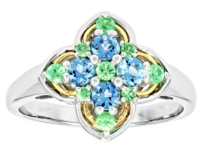 Blue Ofiki Aquamarine Rhodium and 18K Yellow Gold Over Sterling Silver Ring 0.56ctw