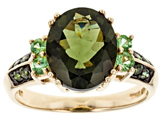 Green Moldavite 10k Yellow Gold Ring 2.70ctw