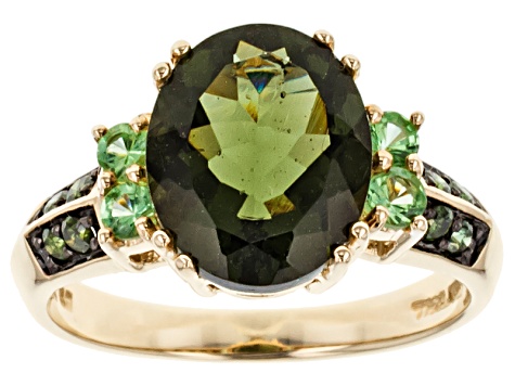 Green Moldavite 10k Yellow Gold Ring 2.70ctw