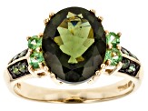 Green Moldavite 10k Yellow Gold Ring 2.70ctw