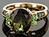 Green Moldavite 10k Yellow Gold Ring 2.70ctw