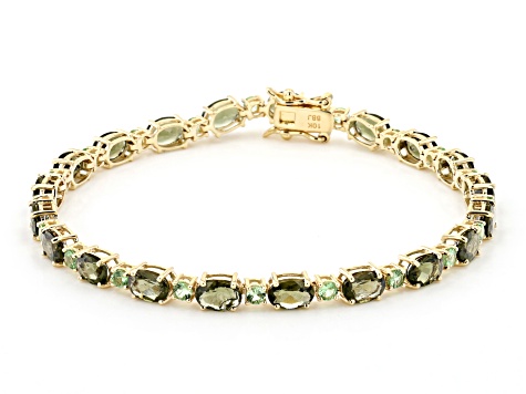 Green Moldavite 10k Yellow Gold Bracelet 7.04ctw