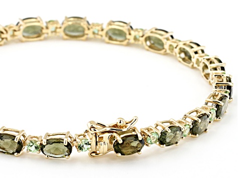 Green Moldavite 10k Yellow Gold Bracelet 7.04ctw