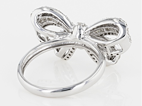 White Diamond Rhodium Over Sterling Silver Bow Ring .50ctw