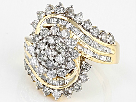 White Diamond 10k Yellow Gold Cluster Cocktail Ring 2.15ctw