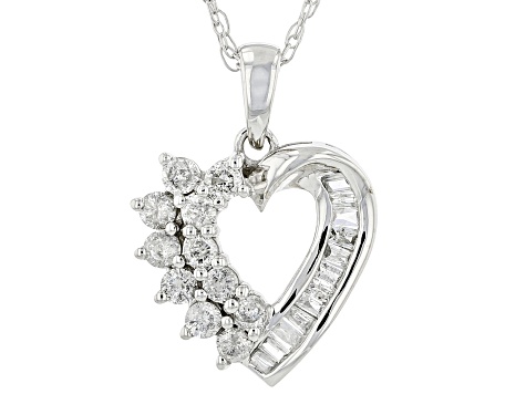 White Diamond 10k White Gold Heart Pendant With Chain 0.55ctw