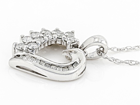 White Diamond 10k White Gold Heart Pendant With Chain 0.55ctw