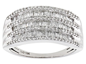 White Diamond 10k White Gold Multi-Row Wide Band Ring .85ctw