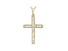 White Diamond 10k Yellow Gold Cross Pendant With Chain 0.50ctw