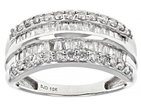 White Diamond 10k White Gold Multi-Row Ring 1.00ctw