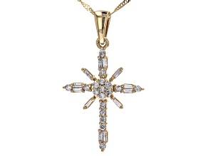 White Diamond 10k Yellow Gold Cross Pendant with Chain 0.45ctw