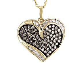 Champagne and White Diamond 10k Yellow Gold Heart Pendant with Chain 1.70ctw