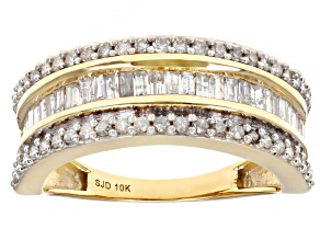 White Diamond 10k Yellow Gold Band Ring 0.95ctw
