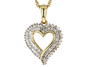 White Diamond 14K Yellow Gold Over Sterling Silver Heart Pendant With Chain 0.60ctw