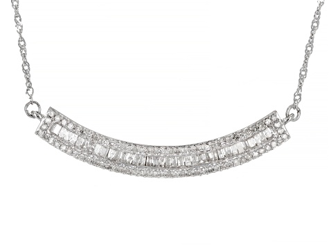 White Diamond 10k White Gold Bar Necklace 0.60ctw