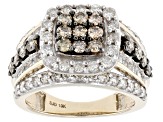 Champagne And White Diamond 10k Yellow Gold Halo Ring 2.40ctw