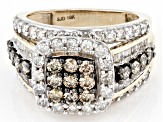 Champagne And White Diamond 10k Yellow Gold Halo Ring 2.40ctw