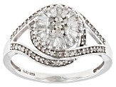 White Diamond Platinum Over Sterling Silver Halo Ring 0.55ctw