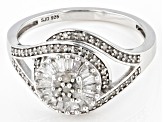 White Diamond Platinum Over Sterling Silver Halo Ring 0.55ctw
