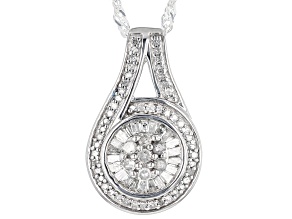 White Diamond Platinum Over Sterling Silver Halo Pendant With 18" Singapore Chain 0.50ctw