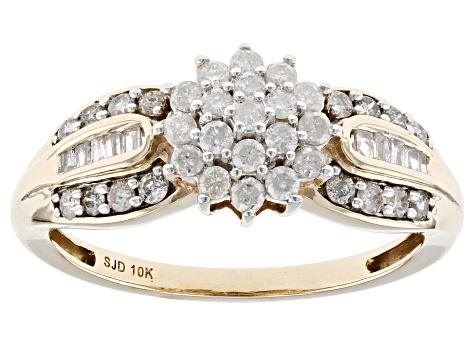 White Diamond 10k Yellow Gold Cluster Ring 0.60ctw