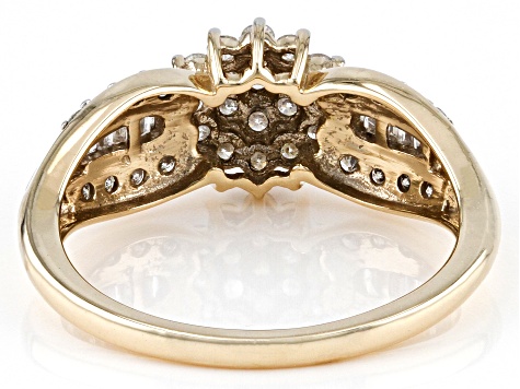 White Diamond 10k Yellow Gold Cluster Ring 0.60ctw