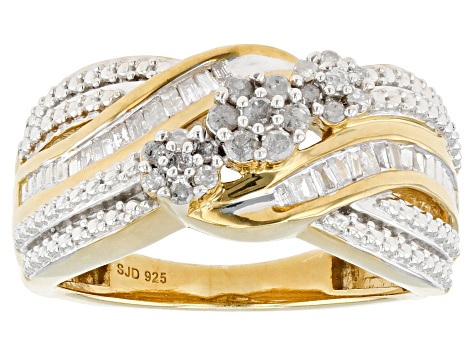 White Diamond 14k Yellow Gold Over Sterling Silver Crossover Ring 0.45ctw